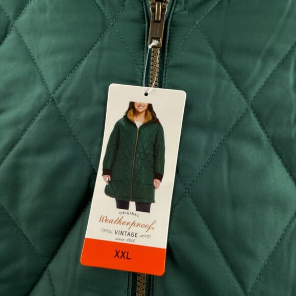 NWT Weatherproof 2XL Green Quilted High Pile Fleece Lined Full Zip Coat Winter - Picture 4 of 15